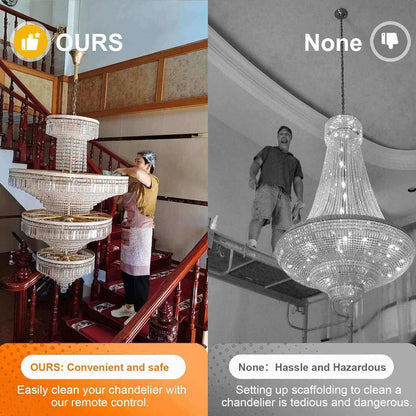 Convenient and safe to use with our chandelier lift, hassle and hazardous to clean chandelier without our hoist