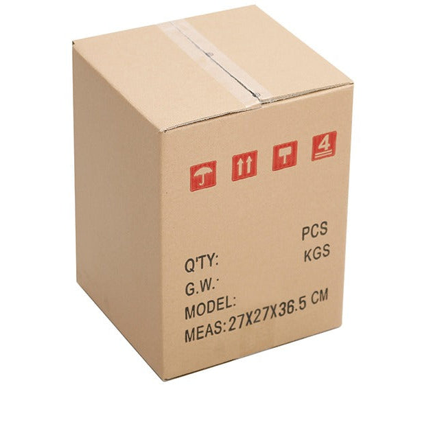 Cardboard box showcasing shipping details and dimensions, perfect for storing high bay lamp lift equipment.