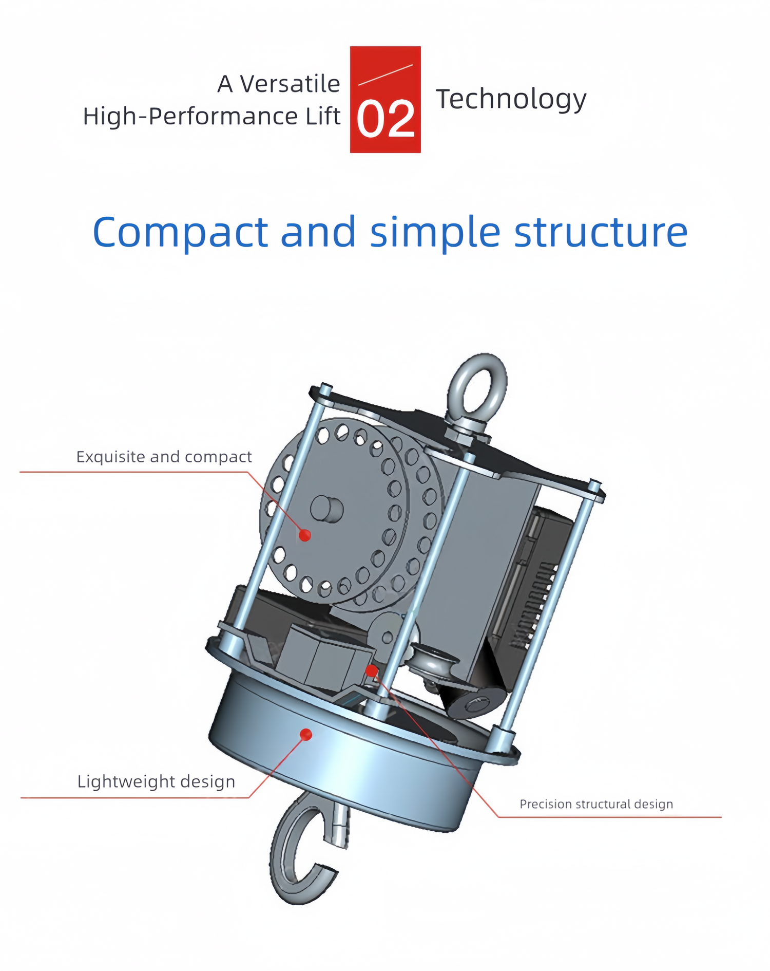 3D model of high bay light lift showcasing its compact and lightweight design with precision structure.