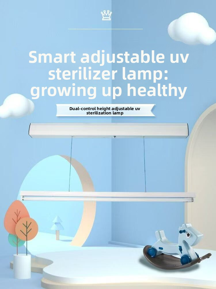 Smart adjustable UV sterilizer lamp with dual-control height for effective ultraviolet sterilization.